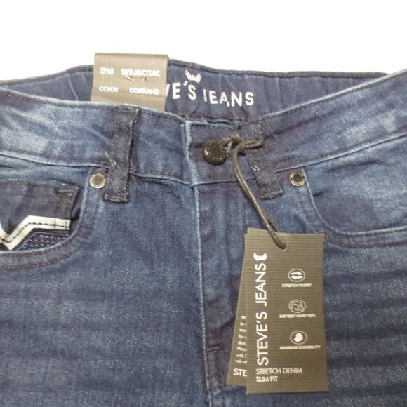NWT STEVE’S JEANS boys DARK DENIM stretch SLIM FIT retro EMBROIDERED blue SIZE 7 - Picture 5 of 14